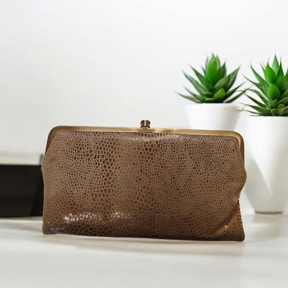 NEW HOBO WALLET TAN SNAKESKIN PRINT LEATHER